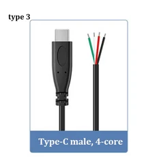 USB2.0 타입 C 2/4핀 암/수 전선 커넥터 플러그 소켓 DIY 수리용 공급 연장 케이블, 05 type 3, 02 0.25미터