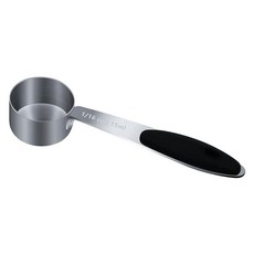 LEIFENY 2피스 1컵(237ml 8온스) 싱글 계량컵 블랙 실리콘 그립 스테인리스 스틸 개별 계량 스쿱만 포함 124054, 1, 1/16cup | 1tbsp | 15ml | 15cc