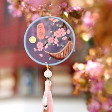 桃園出貨 祥龍玉兔靈狐系列平安符刺繡手工diy材料包自繡平安福雙面繡掛件初學者送男友禮物 針線活愛好製作材料包, 簷花平安(送繡繃), 1個