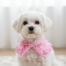 하니펫 반려동물 귀요미스카프 체크스카프 빕, 1개, 핑크