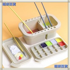 臺灣出貨 多功能可折疊涮筆筒洗筆桶美術專用水粉顔料繪畵調色盤油畵筆套裝画画工具美术用品循环洗笔筒便携洗刷神器水桶洗笔筒, 多功能畫筆（平頭+尖頭）各1支