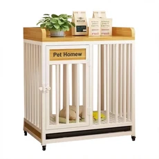 Pet Homew 寵物圍欄 114x80x95cm 木質風格 簡約設計 中大型犬適用, 白色90長*60寬*85高, 1個