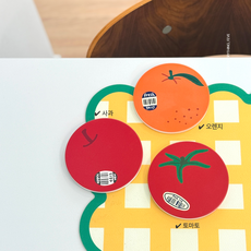 프룻 가든 세라믹 코르크 컵받침 티코스터 3종택1, 1개, 사과