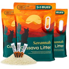 사바나 프리미엄 카사바 고양이 모래 탈취제 세트, 무향, 3개, 3kg