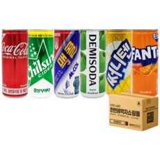 [한번에먹자] 탄산음료세트 250ml 6종 5캔씩 코카콜라업소 + 칠성사이다업소 + 웰치스포도 + 환타오렌지 + 써니텐파인애플 + 데미소다 애플 총30캔 캔음료수 모음, 30개, 245ml