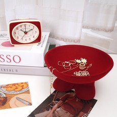 인테리어 소품 벨벳 누아르 원형 세라믹 풋 트레이 27, 레드