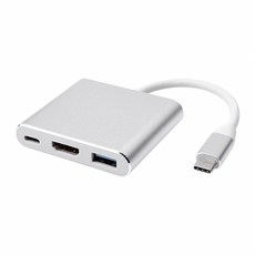 USB 3.1 Type-C TO HDMI 三合一轉接器 PD USB 3.0, 1個, 銀色, 銀色