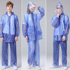 伊 小雨衣全套裝 男女款 防暴雨 騎行專用, 水晶套裝藍色五角星*雙帽檐,L