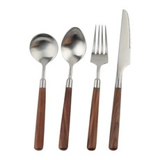 出口餐具高端尾货不锈钢西餐叉子胡桃木纹家用執荔手柄甜品勺子, 1個, 單件套：尖勺