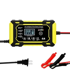 자동차 배터리 충전기 12V 펄스 수리 LCD 디스플레이 스마트 고속 충전 AGM 딥 사이클 젤 납산 오토바이, US Plug Yellow, [03] EU Plug Yellow, 1개