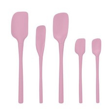 Tovolo Flex Core 5피스 실리콘 주걱 세트 내열성 모든 실리콘 식기 논스틱 주걱 스푼 병 스크레이퍼 포함 식기 세척기 사용 가능 베이킹 믹싱용 BPA 프리 주, All Silicone, Pink Sorbet