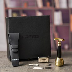 FREED 古銅系列尊爵四件組雙刃式刮鬍刀禮盒 - 極致黑 刻字, 1個, 免費刻字(留言訂單備註), 10