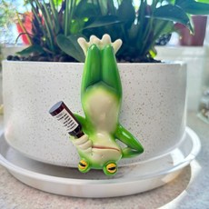 創意倒掛青蛙樹脂擺件 花盆魚缸裝飾 趣味搞怪園藝小物, 黑酒瓶:7*2.5*10