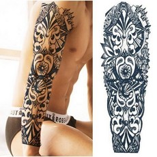 WAWA TATTOO 黑色圖騰滿臂全臂全袖整隻手臂超大圖紋身貼紙 男女防水DIY紋身貼紙刺青貼紙, 1個