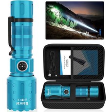 반랄 손전등 충전식 고광도 매우 밝은 장거리 소형 강력 손전등 가정 비상용 6가지 모드 LED 전술 포켓 방수 손전등 (2 녹색), Turquoise, 1