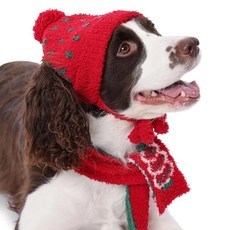 PUMYPOREITY 강아지 크리스마스 모자 및 스카프 의상 2개 새해 파티 장식을 위한 따뜻한 스카프와 모자 소형 중형 대형견을 겨울 넥 이어 워머 레드 L_15