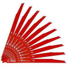 스터드 및 네일 톱날 9인치 6/12 TPI 왕복 바이메탈 톱날 내장 목재(10팩), 12inch, 10