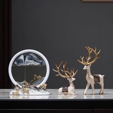 流沙畫創意沙漏擺件 傢居飾品 辦公室擺設, 白色流沙鹿+屏風+底座