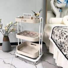 샵 트레이 우드 카트 원목 이동식 미용실 보관 웨건 나무 트롤리 선반, 3. 밀크티/화이트