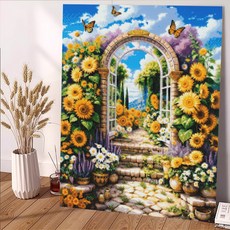 wonderful live 보석십자수 대형 DIY 키트 캔버스형 액자 풍경 인물 해바라기 꽃식물 부엉이 40 x 50 cm, 1개, 해바라기 정원 1개, 해바라기 정원