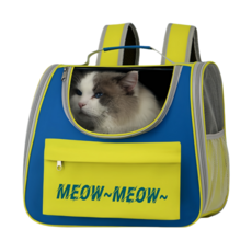 반려동물 고양이이동가방 3면 통풍 스너그 슬링백 + 이너쿠션 세트, 블루+옐로우, 1개