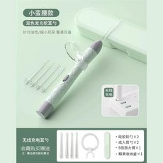 圖圓圓優選 寶寶掏耳勺發光帶燈挖耳勺兒童專用軟頭鑷子套裝, 綠色一件套, 1個