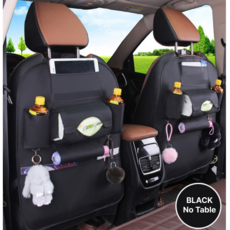 HS바자 차량용 뒷자석 가죽 접이식 수납 테이블 킥커버 매트, 블랙_노테이블, 1개