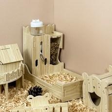 햄찌무드 원목 급수기 급식기 거치대 세트, 급수기+급식기+모래삽, 1개