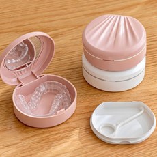 교정기 거울 케이스 치아 유지장치 보관함 깔끔한 수납통, 핑크화이트