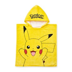 ONEDER旺達棉品 皮卡丘連帽浴巾 寶可夢造型兒童浴袍 吸水速乾 連帽斗篷, 黃色, 1個
