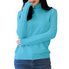 오버나인 여자 여성 소프트 스판 목 폴라 하이넥 니트