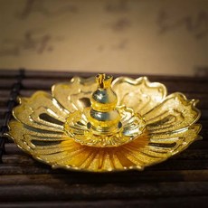 合金蓮花葫蘆香座三件套 多功能線香盤香香塔適用 金色/紅銅色, 金色