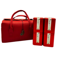 台灣高山茶葉紅色提箱茶具套裝，獨立罐裝，精美茶具禮盒，送禮自用皆宜, 1個, 2兩茶葉4入
