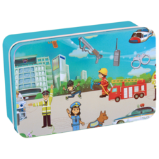 卡通拼圖 兒童益智玩具 趣味拼圖 鐵盒裝, 【60片】警察與消防員, 1個, 60片