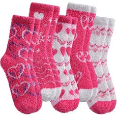 SDBING 여성용 퍼지 양말 부드럽고 포근하고 푹신한 따뜻한 슬리퍼 양말 겨울 플러시 극세사 가정용 수면 양말 하트 5쌍, 레드 하트 5쌍