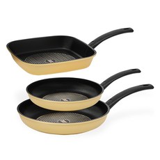 Intercook 鑽石不沾鍋3件組, 方形平底鍋 27cm + 平底鍋 28cm + 平底鍋 24cm, 1套, 黃色