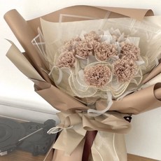 Floraflower 康乃馨永生花束-沈靜的溫柔 〖母親節禮物〗永生花花束 康乃馨花束 奶茶色花束 精美禮物 生日, M,花束(無提袋)