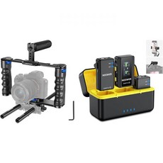 니우어 알루미늄 합금 카메라 케이지 영화 제작용 장비 상단 핸들 이중 그립 및 아르카 타입 베이스 포함 CM28 PRO 무선 라발리에 마이크 시스템(충전 케이스 포함)