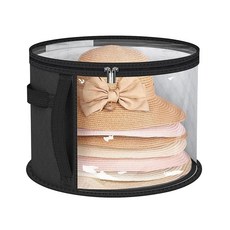 圓形透明可視帽盒，防塵防潮大容量帽子收納盒，附提手方便攜帶, 黑-圓形收納袋, 1個