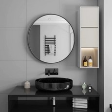 鋁製浴室鏡 圓形壁掛鏡 40-60cm, 黑色單鏡直徑40