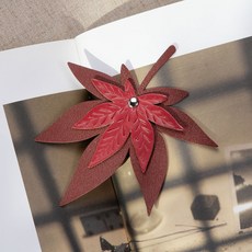 가띠 소가죽 2단 단풍잎 책갈피 북마크 꽃갈피, 버건디