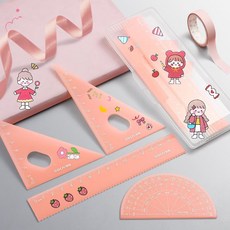 臺灣-出貨 圓規尺子套裝 小學生學習繪圖文具組 (直尺 三角板 量角器), 1個