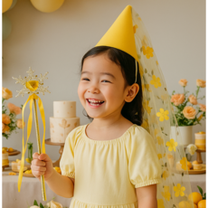[라라빈파티] 할로윈 베일고깔 요술봉 요정 세트 생일 머리띠 축하 파티 꽃 베일 꼬깔 모자 면사포고깔 인생네컷용품 마녀 요정 어린이집 소품, 요정세트 -노랑