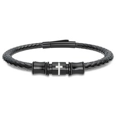236271 Ketryep 남성용 크로스 팔찌 브레이드 가죽 팔찌 크리스마스 생일 종교 선물 남성 아버지 남자친구 남편 인조 가죽 보석 없음