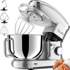 패넬 스탠드 믹서 전기 주방 펄스 버튼이 있는 660W 6단 틸트 헤드 첨부 파일에는 6.5 QT 볼 식기세척기 안전 비터 반죽 후크 거품기 및 스플래시 가드 - 퍼플이, Silver