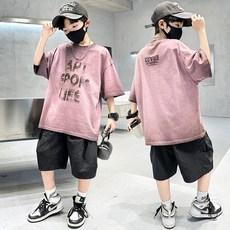 비비키드 남아 여름 초등생 ERA23 영문 페인팅 반팔티 반바지 상의 초중생 하의 세트 주니어 상의+하의 세트 (86012)