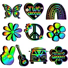 SailLONG 롱 80피스 그루비 파티 선물 스크래치 아트 페이퍼 데이지 버스 나비 기타 두 개의 공예 오프 카드 게임 생일 용품