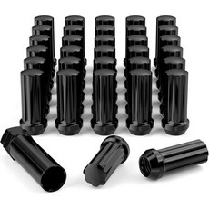 M14x1.5 휠 러그 너트 32pcs 블랙 14mmx1.5 스플라인 러그 너트 2인치 높이 1 소켓 키 실버라도 교외 익스프레스 시에라 램 2500 3500 F250 F350, Black, 24PCS M14x1.5