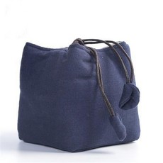 嘉義出貨 日式加厚棉麻快客杯佈包一壺單杯便攜旅行茶具收納袋子手提束口布袋, 藍色, 1個
