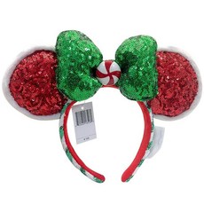 XXXPOWERXXX 마우스 이어 보우 머리띠 스팽글 리본 헤어밴드 헤어 액세서리 Hb093 단일 사이즈